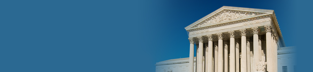 This banner showcases an iconic building with large columns, likely representing a government or judicial building.